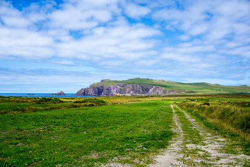 Green Ireland with hills and coast