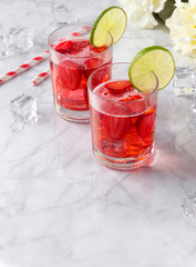 Fresh strawberry cocktails with mint and lime