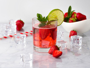 Fresh strawberry cocktail with mint and lime.
