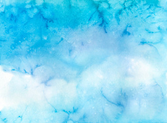 Watercolor clouds. fluffy background. Blue sky. Watercolor stains.