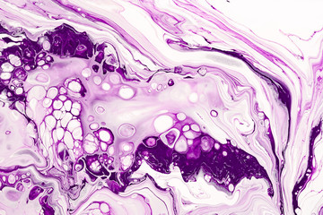 Acrylic abstract paint violet waves. Marbled, beautiful granite texture.