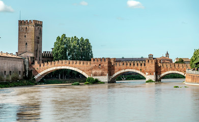 The Castel Vecchio Bridge or Scaliger Bridge in Verona, Italy