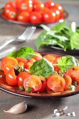 Fresh cherry tomatoes salad and ingredients