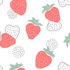 Pastel red strawberries. Seamless hand painted pattern