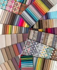 colorful background from colored upholstery fabric samples