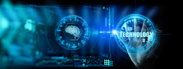 business hand touching the future of UI all technology and virtual screen computer concept.