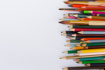 Color pencils isolated on white background, copy space