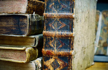 Ancient books are on the shelf