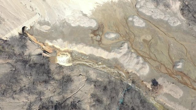 Mining drainage waters and pyrite on coast 4K aerial video