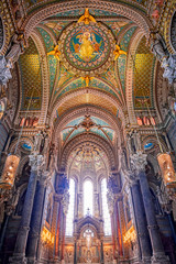 Obraz premium LYON, FRANCE - JUNE 13, 2019 : The Basilica Notre Dame de Fourviere, built between 1872 and 1884, located in Lyon, France.
