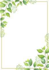 Floral frame template. Green leaves border. Vector illustration.