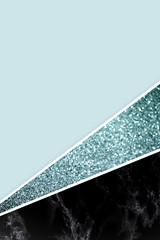 geometric background with blue glitter, black marble and light blue color