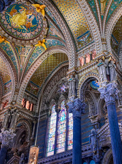 Naklejka premium LYON, FRANCE - JUNE 13, 2019 : The Basilica Notre Dame de Fourviere, built between 1872 and 1884, located in Lyon, France.