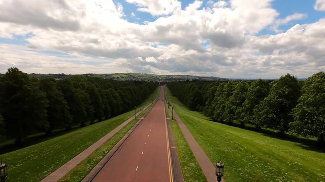 Aerial view of road in Park. High angle view of Path and street in Stormont Belfast Northern Ireland 