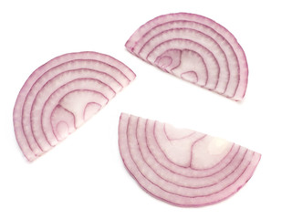 Chopped red onion on white background