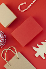 New Year or Christmas presents red background