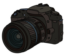The vector illustration of a black digital photographic camera
