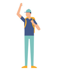 man with backpack on white background