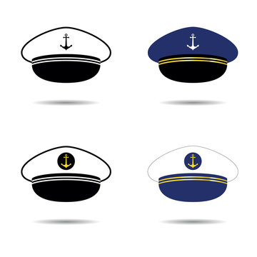 captain sailor hat vector, four icons