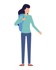 woman with backpack character white background