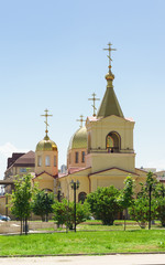 Fototapeta na wymiar Church of Archangel Michael on Akhmat Kadyrov Avenue in Grozny