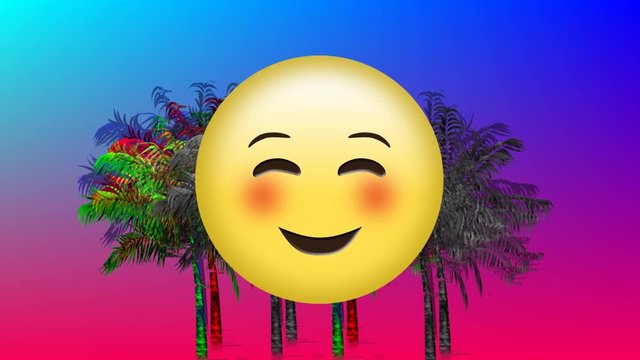 Blushing emoji and palm trees