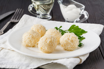 Cheese balls in crab shavings is a traditional Russian snack for Christmas and New Year's party
