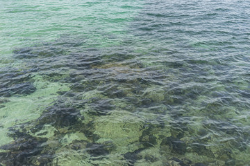 Holiday, the calm sea, blue water texture with turquoise tones of the mediterranean sea on the island of Mallorca, Spain