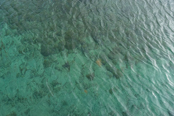 the calm sea, blue water texture with turquoise tones of the mediterranean sea on the island of Mallorca, Spain