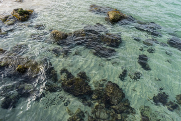 Travel, the calm sea, blue water texture with turquoise tones of the mediterranean sea on the island of Mallorca, Spain