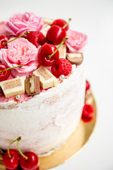cake with berries and cream