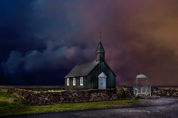 Black church known as Budakirkja in Budir, Iceland