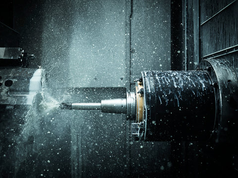 CNC machine drilling with coolant