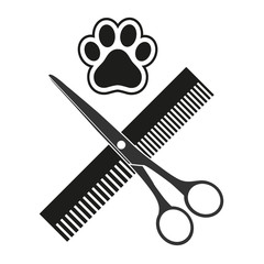 illustration animal grooming. Hairdresser for dogs and cats symbol.