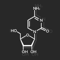 Cytidine chemical formula on dark background