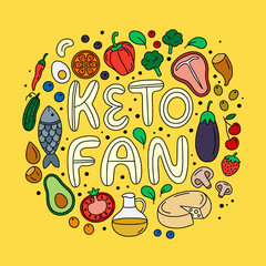 Keto diet hand drawn vector illustration. Keto fan handwritten phrase.