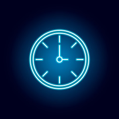 clock, time outline icon in neon style. elements of education illustration line icon. signs, symbols can be used for web, logo, mobile app, UI, UX
