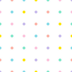 Multicolor polka dots flat vector seamless pattern. Small round shapes hand drawn texture. Tiny circles vintage decorative backdrop. Fashionable wallpaper, wrapping paper, textile retro design