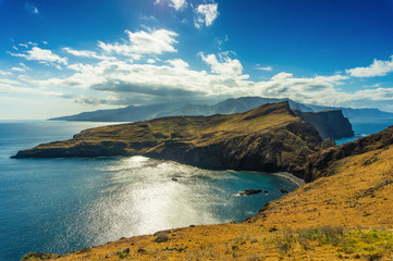 View of the cliffs at Ponta de Sao Lourenco, Madeira islands, Portugal
