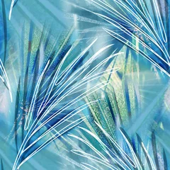 Tapeten Palmblätter nahtlose Muster. Künstlerischer Hintergrund. © Marina Grau