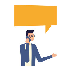 man using smartphone device talk bubble
