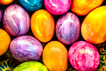 colorful easter eggs in a beautiful bowl
