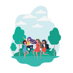 dancing women in landscape of background