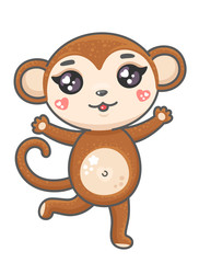 Cute monkey cartoon vector illustration. Smiling baby animal monkey in kawaii style isolated on white background.
