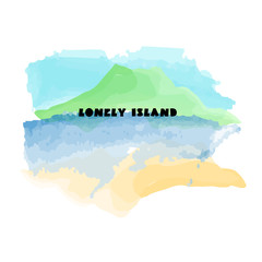 Obraz premium Isolated tropical island vector watercolor illustration, simple summer print. for t-shirts, prints, postcards, design.