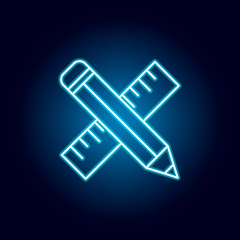 pencil, ruler outline icon in neon style. elements of education illustration line icon. signs, symbols can be used for web, logo, mobile app, UI, UX