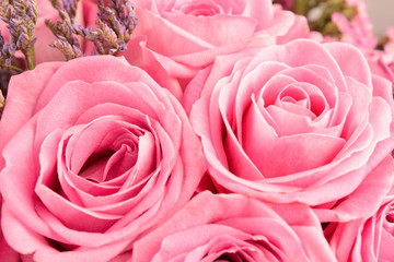 Closeup view of pink roses bouquet