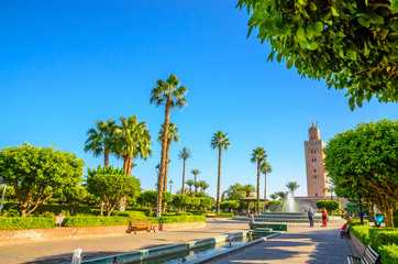 Fototapeta premium Koutoubia Mosque minaret in old medina of Marrakesh, Morocco