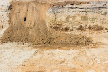 Ditch under construction of the house. Clay earth at the bottom of the construction pit.