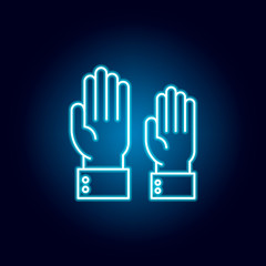 hands, man, gestures outline icon in neon style. elements of education illustration line icon. signs, symbols can be used for web, logo, mobile app, UI, UX